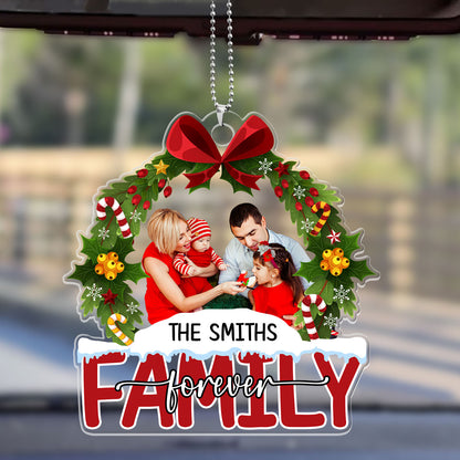 Christmas Wreath Family Forever | Personalized 1-Side Car Acrylic Hanging Ornament JSUPCHOPHN2103M