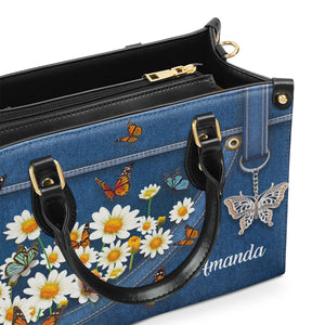 Stunning Daisy And Butterfly Leather Handbag HM422