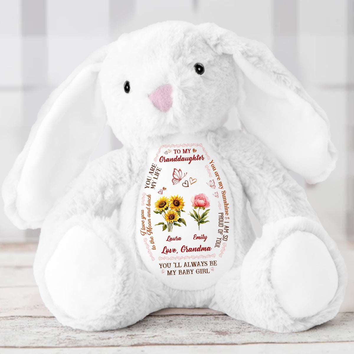 To My Daughter Granddaughter Birth Month Flowers | Personalized Stuffed Bunny