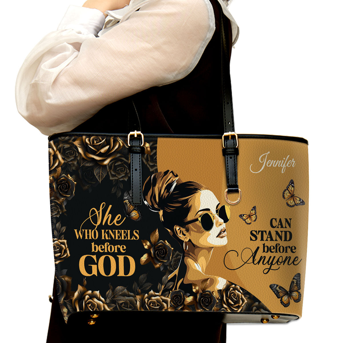 She Can Stand Before Anyone | Personalized Large Leather Tote Bag LLTBM746