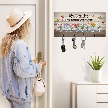 Bless This Home Flowers | Personalized Key Holder JSUWKHCSHLT1794L