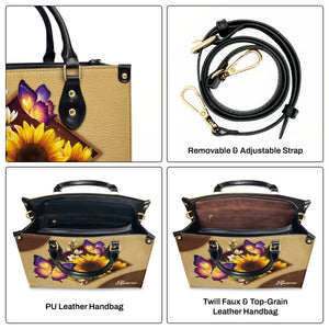 Pretty Personalized Sunflower And Butterfly Leather Handbag I04