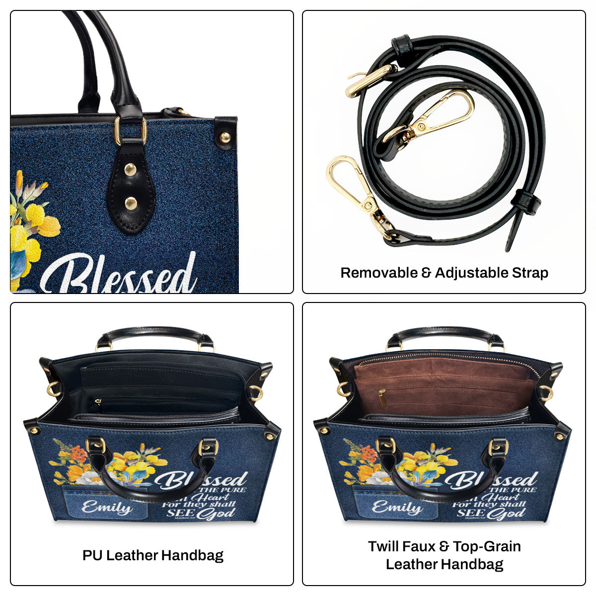 Jesuspirit | Personalized Leather Handbag With Handle | Blessed Are The Pure In Heart | Matthew 5:8 | Spiritual Gifts For Christian Women LHBHN677