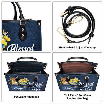 Jesuspirit | Personalized Leather Handbag With Handle | Blessed Are The Pure In Heart | Matthew 5:8 | Spiritual Gifts For Christian Women LHBHN677