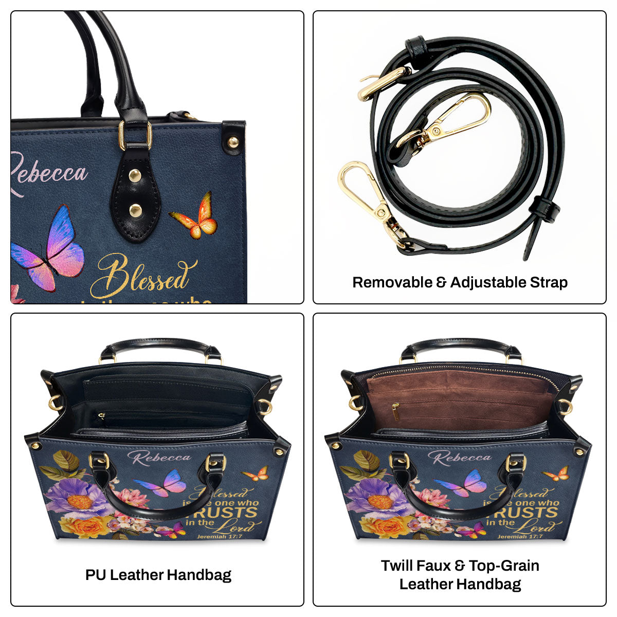 Jesuspirit | Blessed Is The Woman Who Trusts In The Lord | Jeremiah 17:7 | Personalized Flower Leather Handbag LHBM680