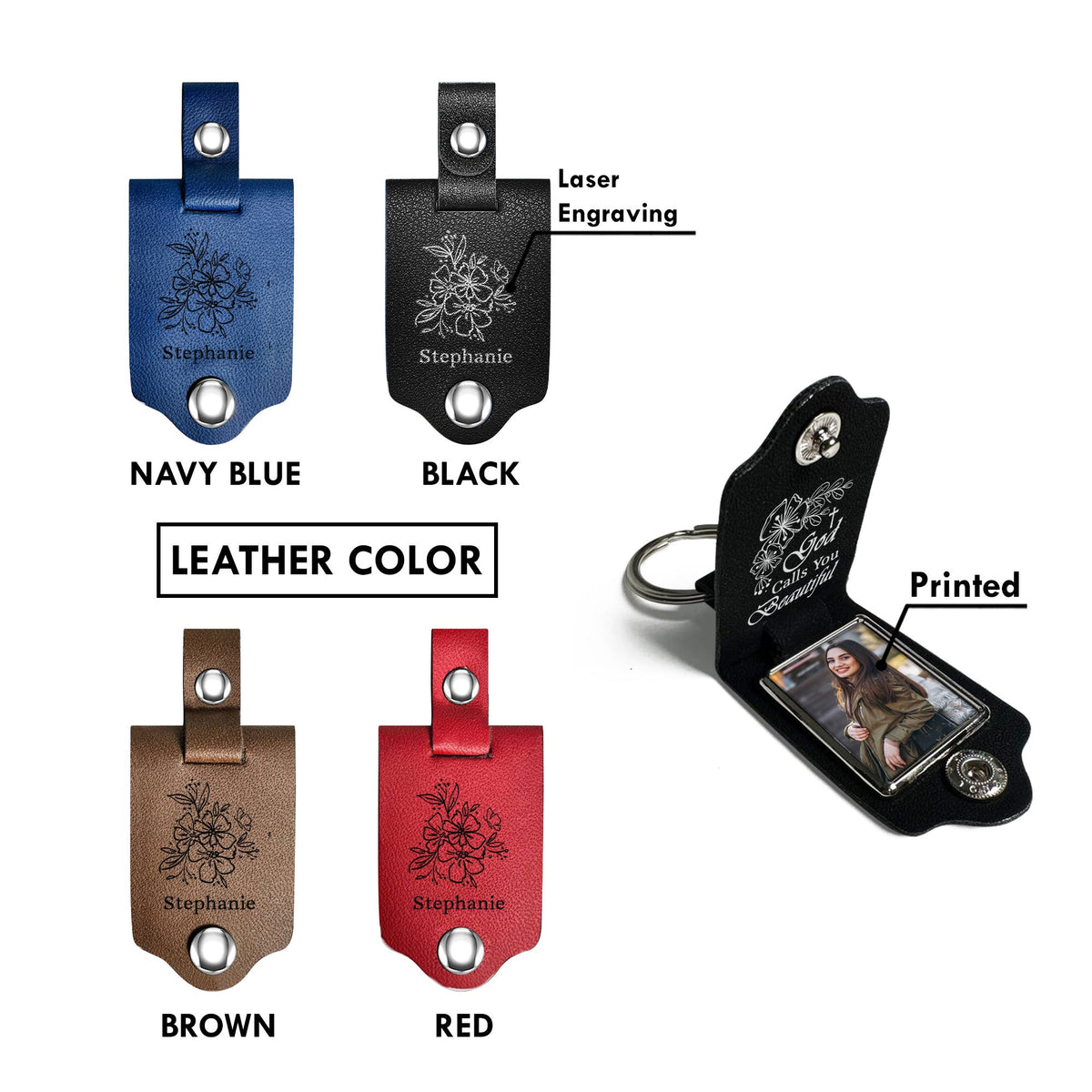 Jesuspirit Personalized Leather Photo Keychain | God Calls You Beautiful LPKHN04