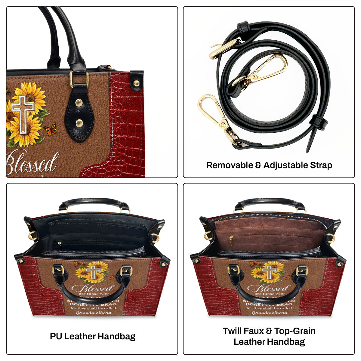 Lovely Personalized Sunflower Leather Handbag - Blessed Are Those Who Spoil And Pamper NUH329