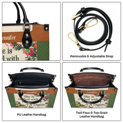 Stunning Personalized Flower Leather Handbag - She Is Clothed With Strength And Dignity NUHN307