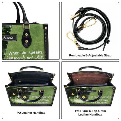 Gorgeous Personalized Leather Handbag - When She Speaks, Her Words Are Wise NUHN316