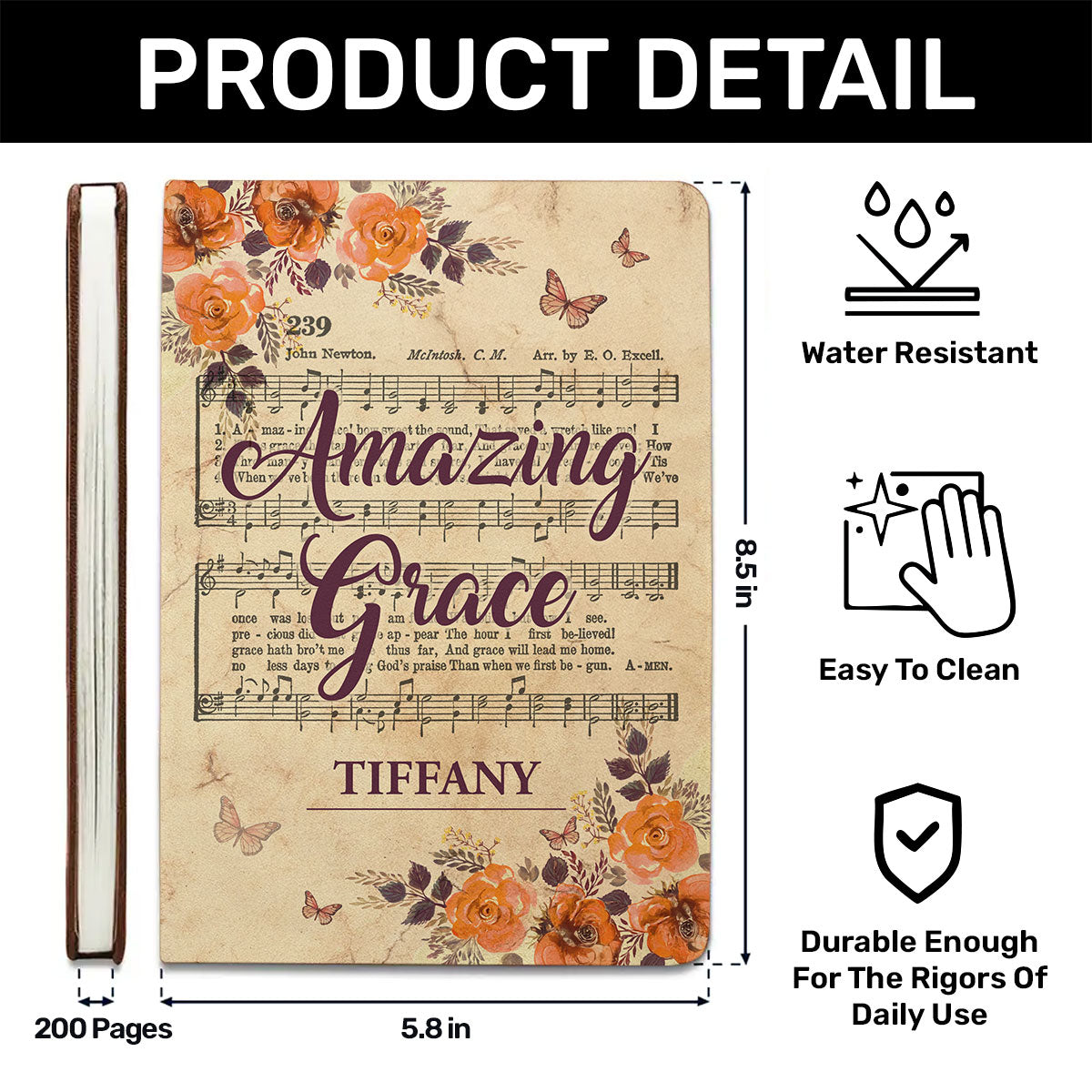 Amazing Grace | Personalized Leather Cover Notebook