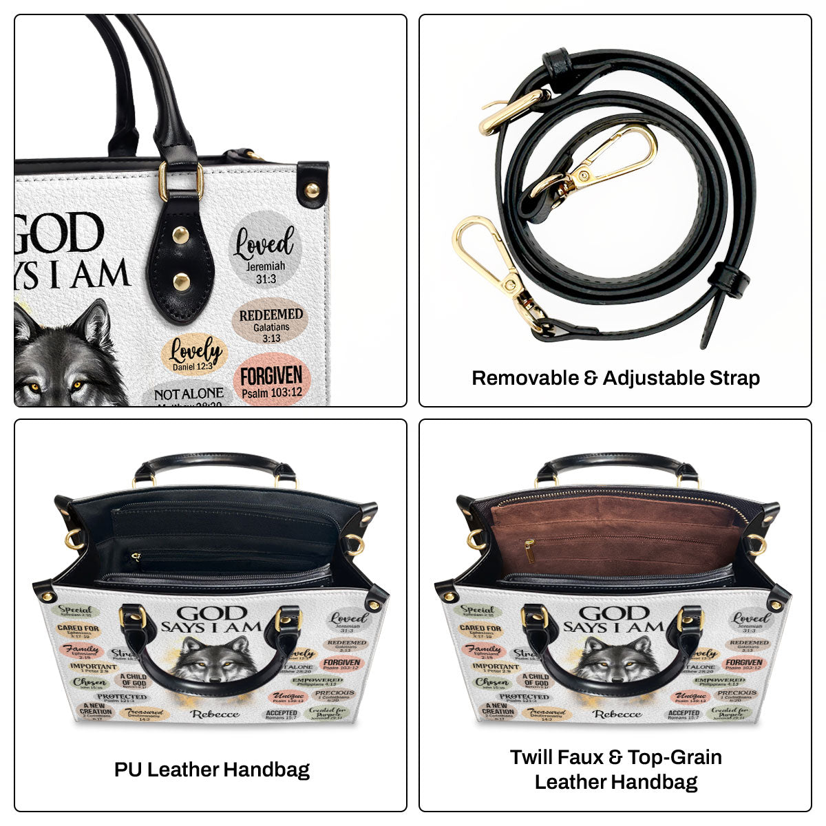 Jesuspirit | Personalized Animal Leather Handbag With Handle | What God Says About You | Christian Gifts For Religious Women LHBH740