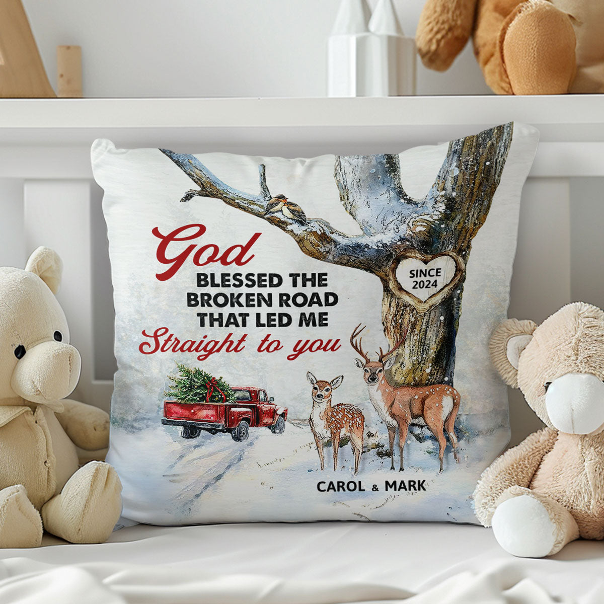 God Blessed The Broken Road That Led Me Straight To You | Personalized Crystal Velvet Pillow