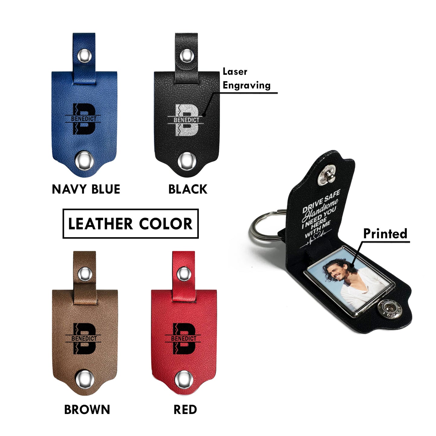 Drive Safe Handsome - Leather Photo Keychain LPKM02