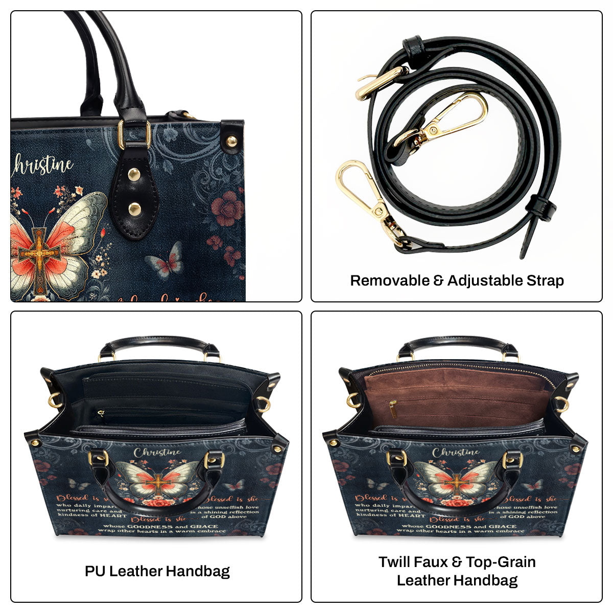Jesuspirit | Personalized Leather Handbag With Zipper | Blessed Is She LHBM750