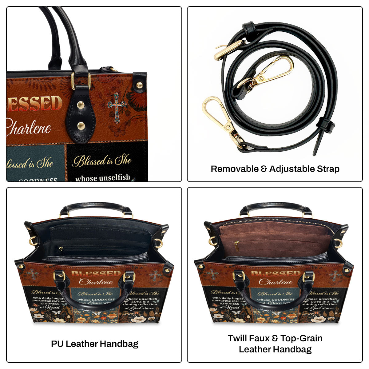 Jesuspirit | Personalized Leather Handbag With Zipper | Blessed Is She LHBM748