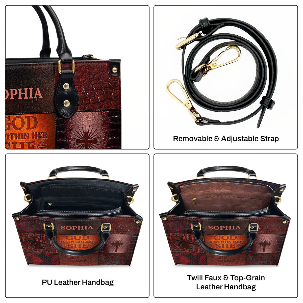 Jesuspirit | Personalized Leather Handbag With Zipper | God Is Within Her, She Will Not Fall LHBM791