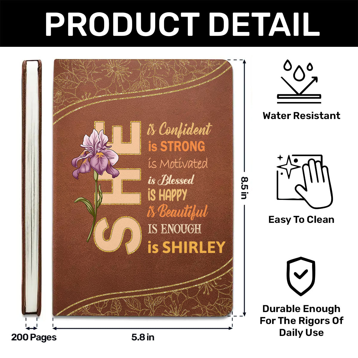 She Is | Personalized Leather Cover Notebook