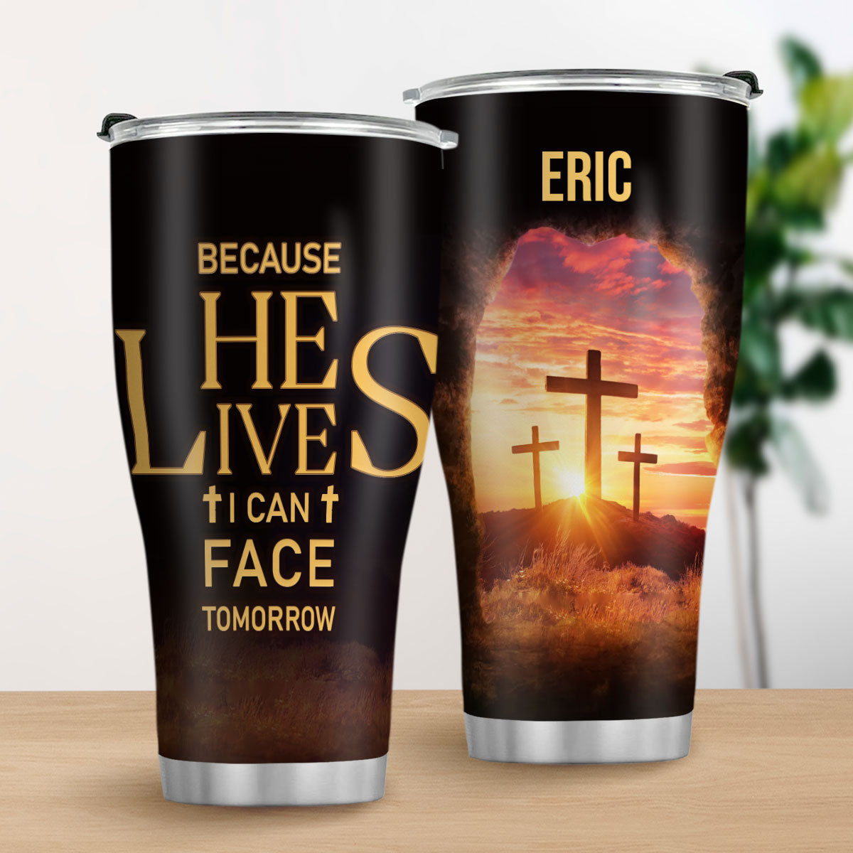 Jesuspirit | Religious Gift For Bible Study Groups | Personalized Stainless Steel Tumbler | Because He Lives, I Can Face Tomorrow SSTM02