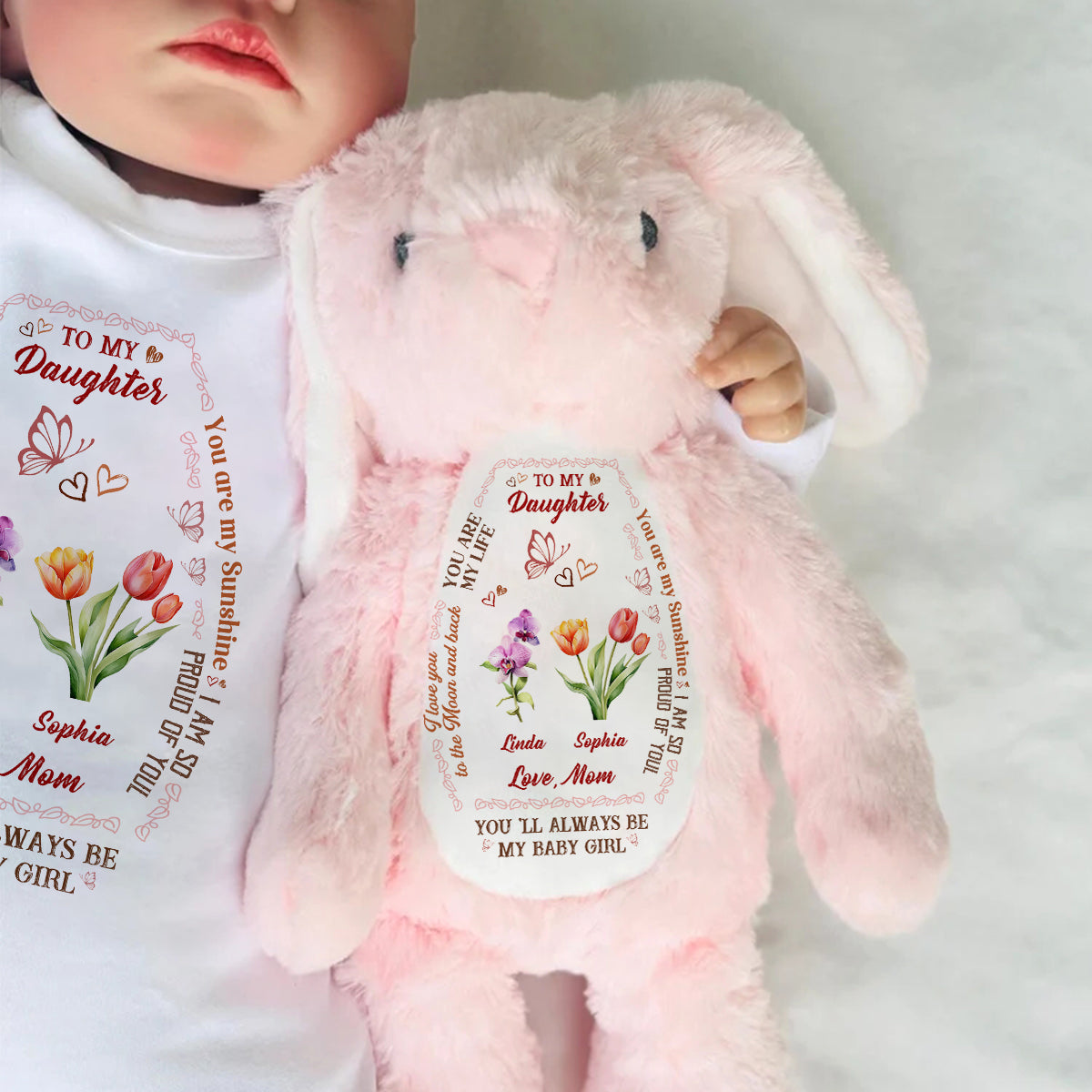 To My Daughter Granddaughter Birth Month Flowers | Personalized Stuffed Bunny