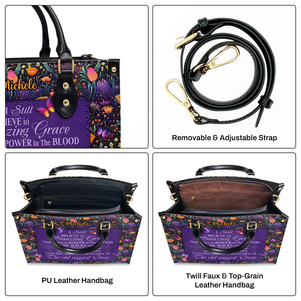 Jesuspirit | Personalized Leather Handbag With Zipper | I Still Believe In Amazing Grace LHBM743