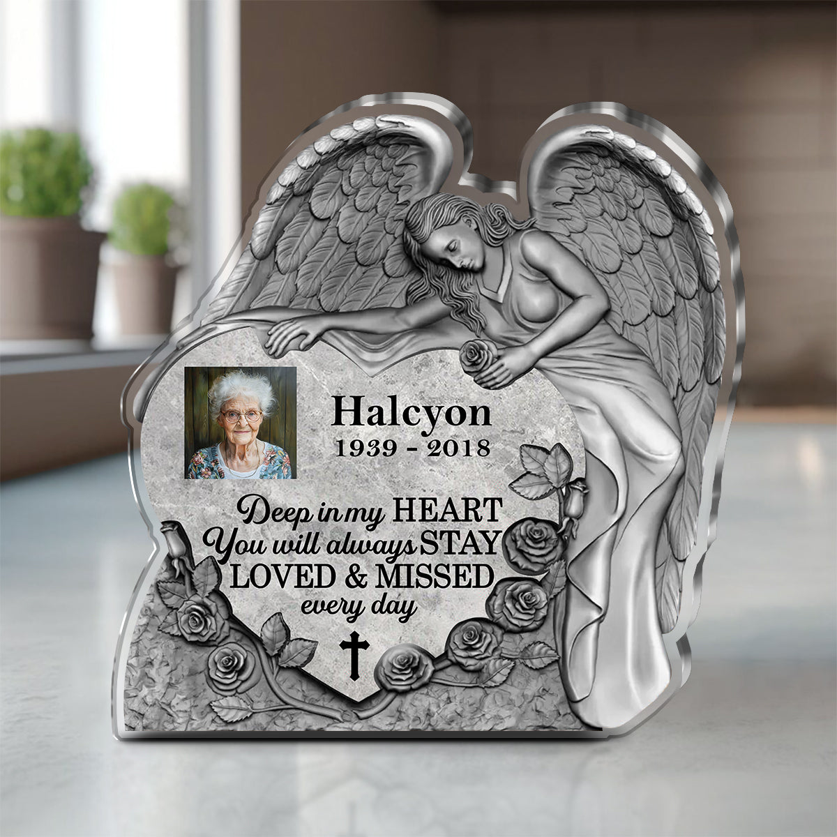 Deep In My Heart You Will Always Stay Loved And Missed Every Day | Personalized Custom Shaped Squared Acrylic Plaque JSAPPPT1663L