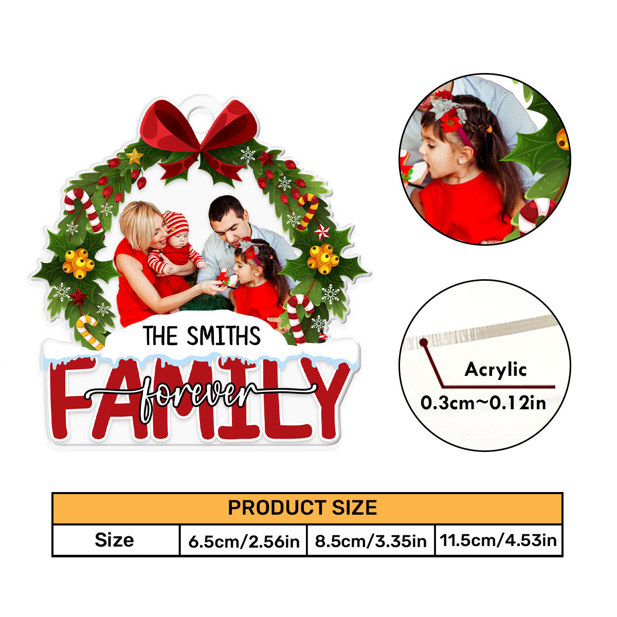 Christmas Wreath Family Forever | Personalized 1-Side Car Acrylic Hanging Ornament JSUPCHOPHN2103M