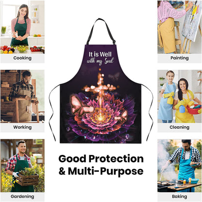 Jesuspirit Apron With Adjustable Neck Strap | It Is Well With My Soul | Flower & Cross | Saintly Gift For Christians HN162