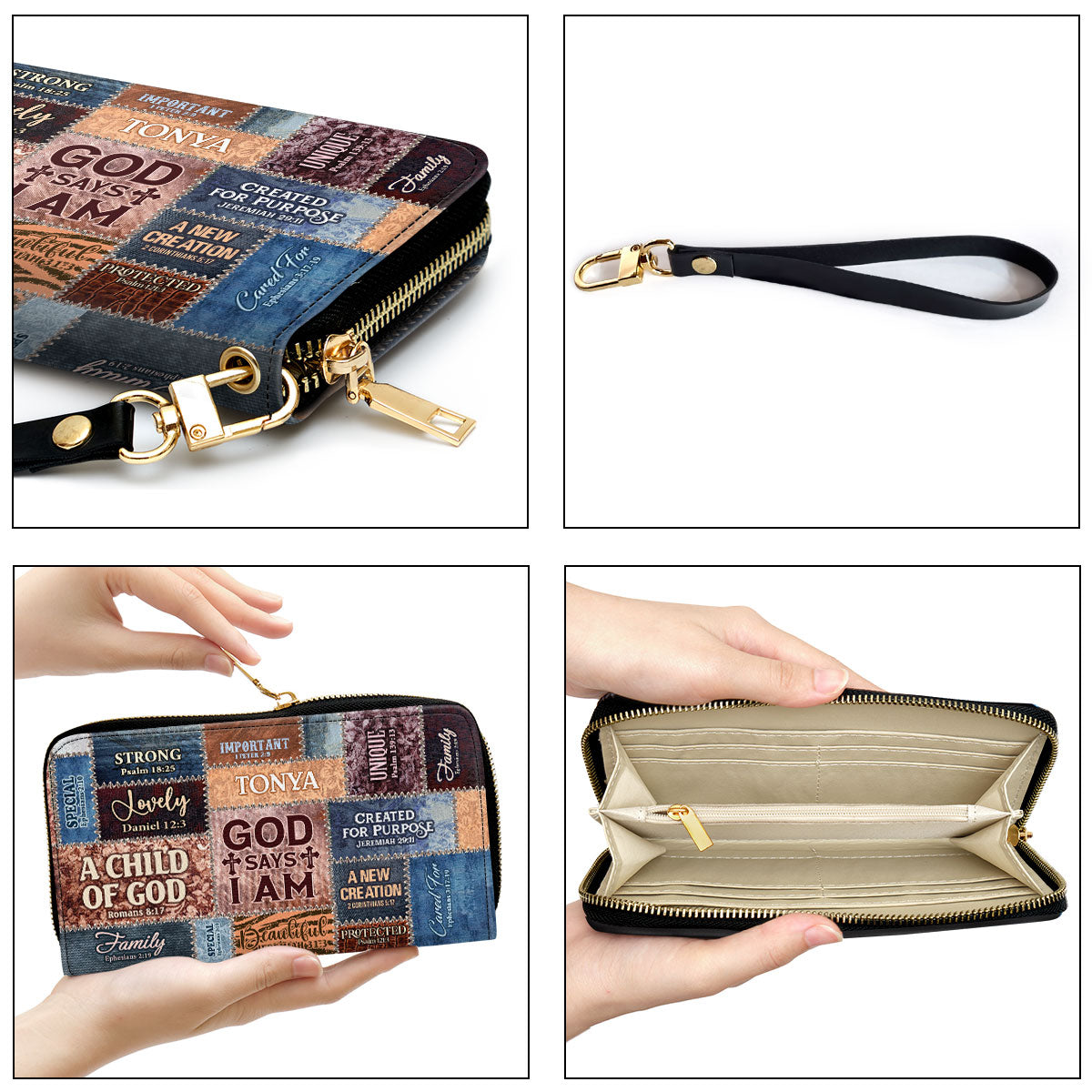 Jesuspirit | Personalized Leather Clutch Purse With Wristlet Strap Handle | Spiritual Gifts For Christian Women | God Says I Am CPM739