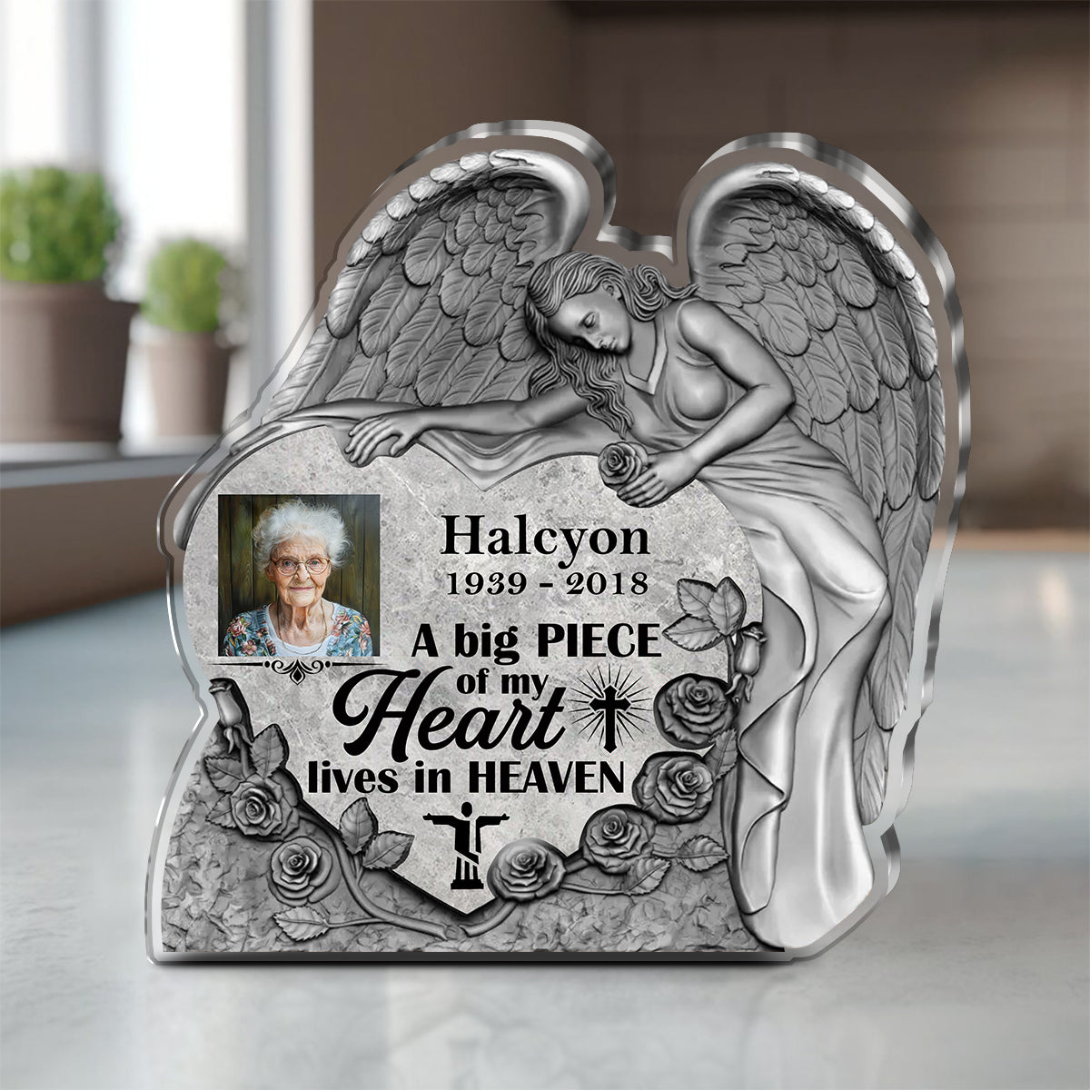 A Big Piece Of My Heart Lives In Heaven | Personalized Custom Shaped Squared Acrylic Plaque JSAPPPT1664TA