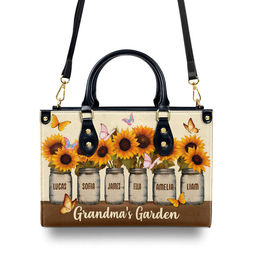 Grandma's Garden | Personalized Leather Handbag With Zipper LHBH836