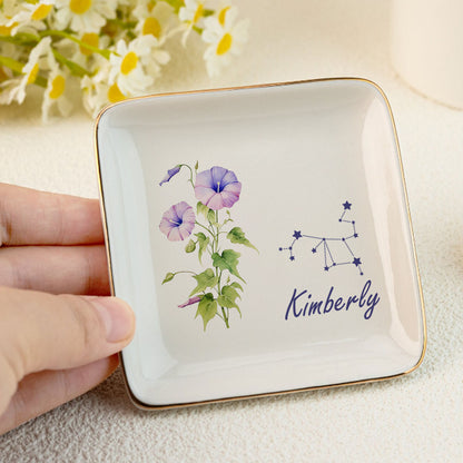 Birth Month Zodiac Flower | Personalized Jewelry Dish JSJDPT1865TA