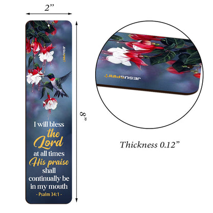 Jesuspirit | Flower And Humming Bird | I Will Bless The God | Psalm 34:1 | Beautiful Personalized Wooden Bookmarks MH37