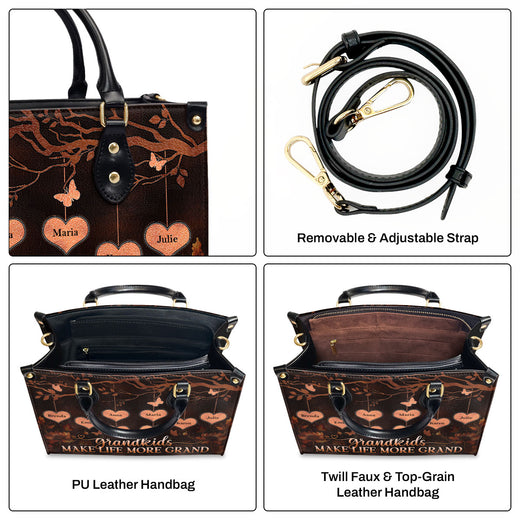 Grandkids Make Life More Grand | Personalized Leather Handbag With Zipper LHBM799