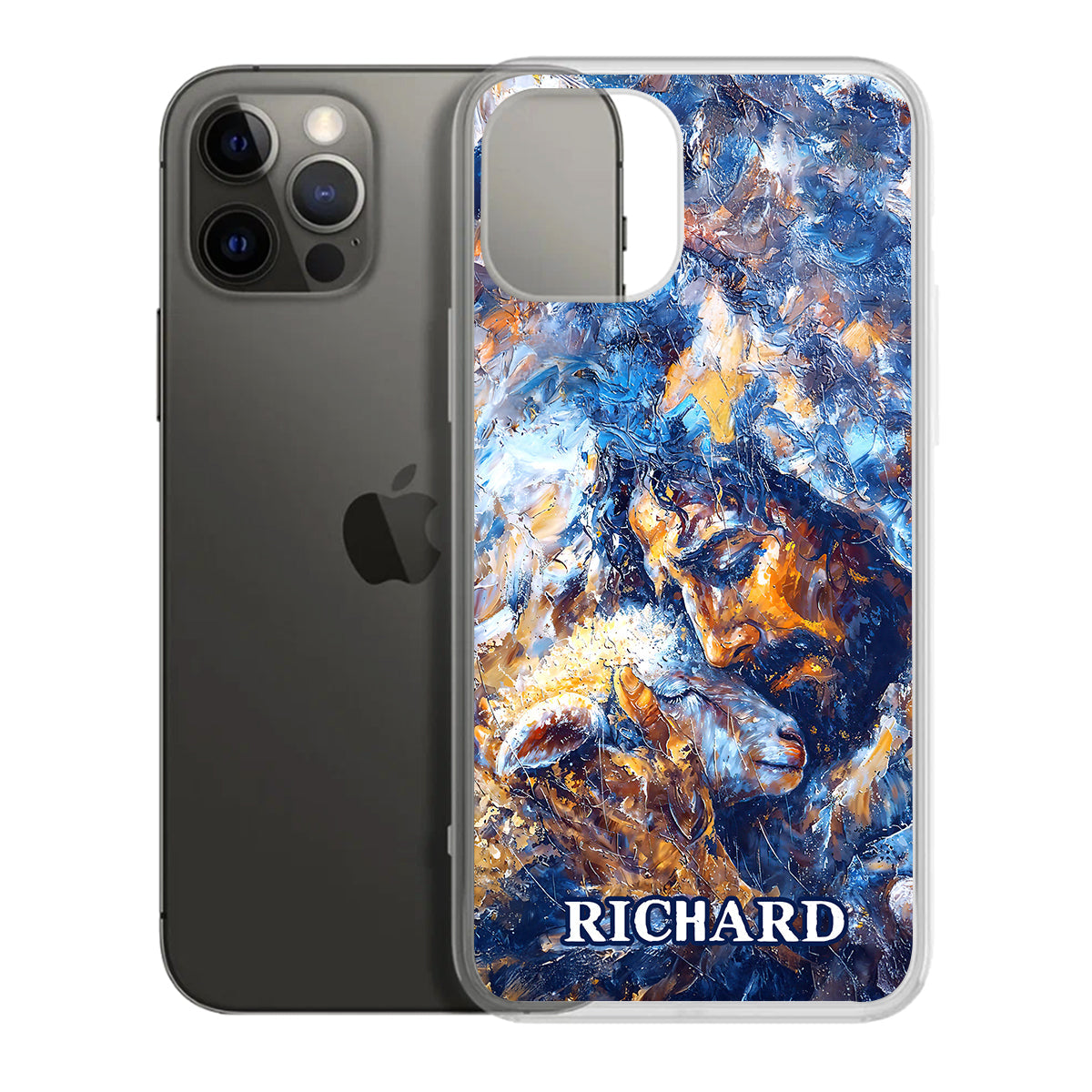 Abstract Painting Of Jesus And Lost Lamb | Personalized Clear Silicone Phone Case