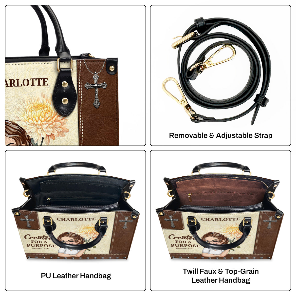 Created For A Purpose | Personalized Leather Handbag JSLHBPTN1313M