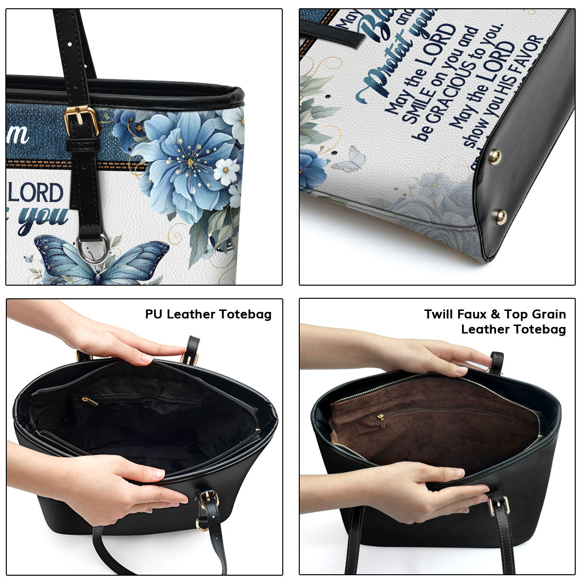 May The Lord Bless You And Protect You | Personalized Large Leather Tote Bag LLTBM784