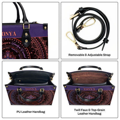 Personalized Zippered Leather Handbag With Handle | I Am