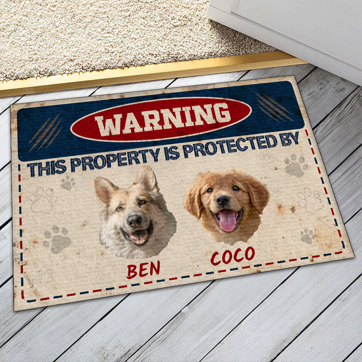 Warning This Property Is Protected By | Personalized Doormat JSDMPT1962L