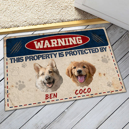 Warning This Property Is Protected By | Personalized Doormat JSDMPT1962L