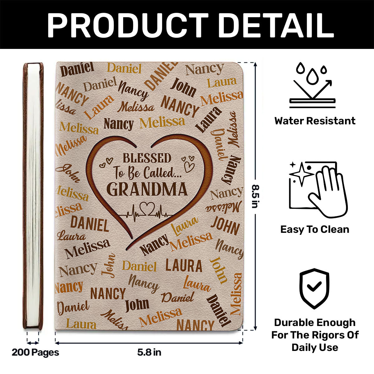 Blessed To Be Called Grandma | Personalized Leather Cover Notebook