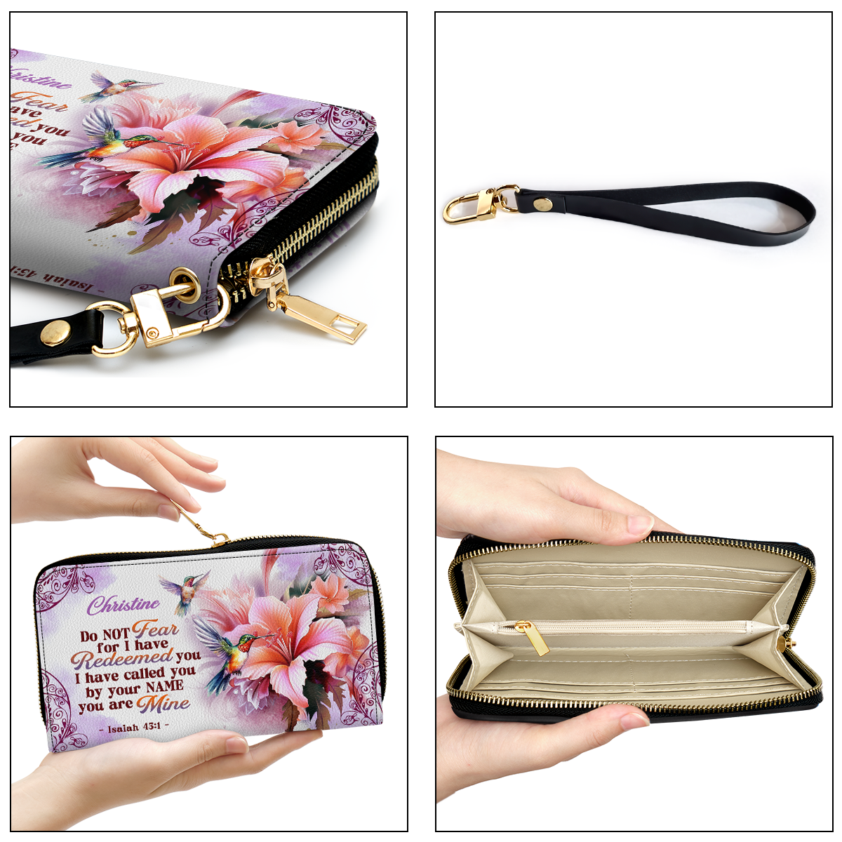 Personalized Leather Clutch Purse With Wristlet Strap Handle | I Have Called You By Your Name