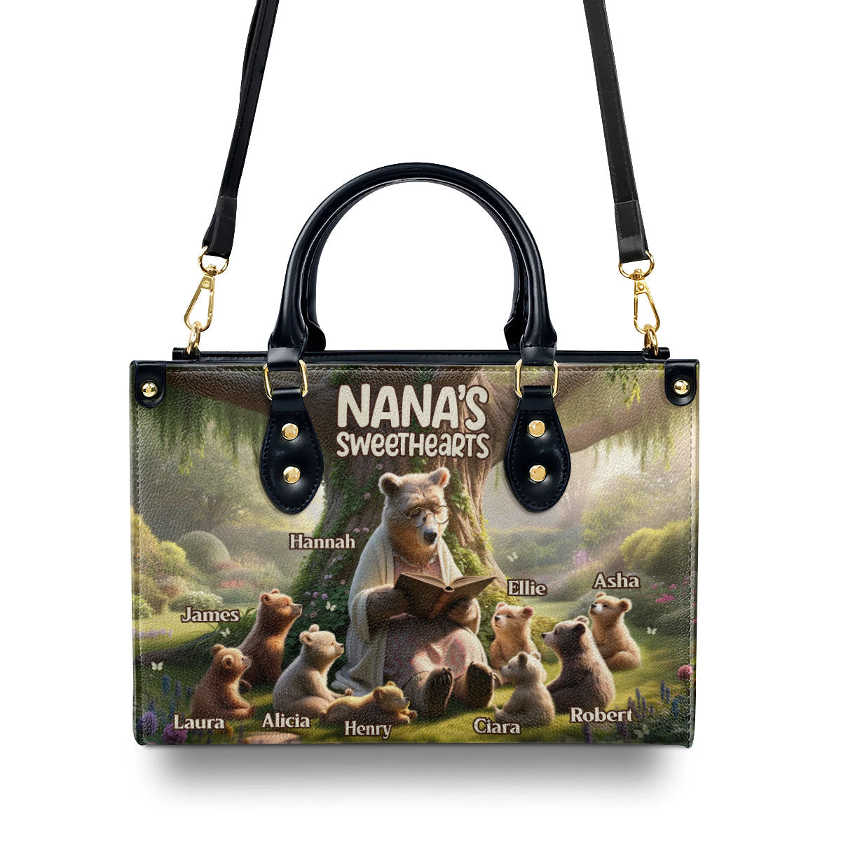 Nana's Sweethearts | Personalized Leather Handbag With Zipper LHBH837