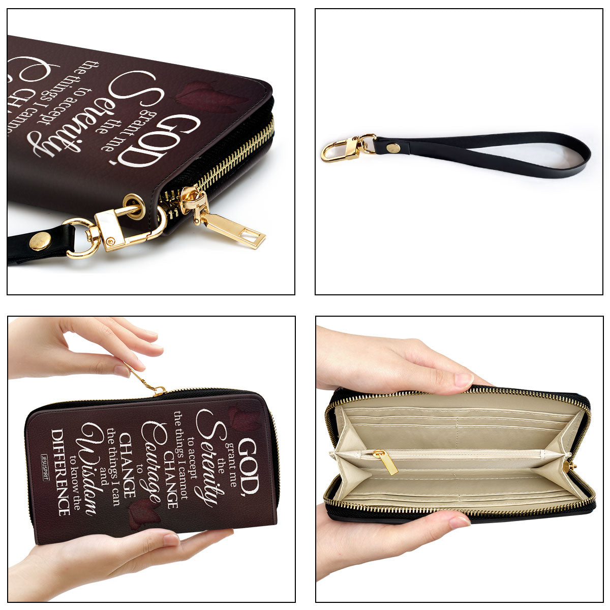 Jesuspirit | Spiritual Gifts For Christian Women | Personalized Zippered Leather Clutch Purse | God, Grant Me The Serenity To Accept The Things I Cannot Change NUH321H