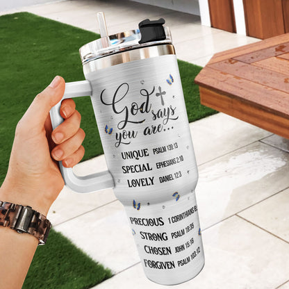 Lovely Personalized Floral Butterfly Stainless Steel Tumbler 20oz - God Says You Are Unique NUA153