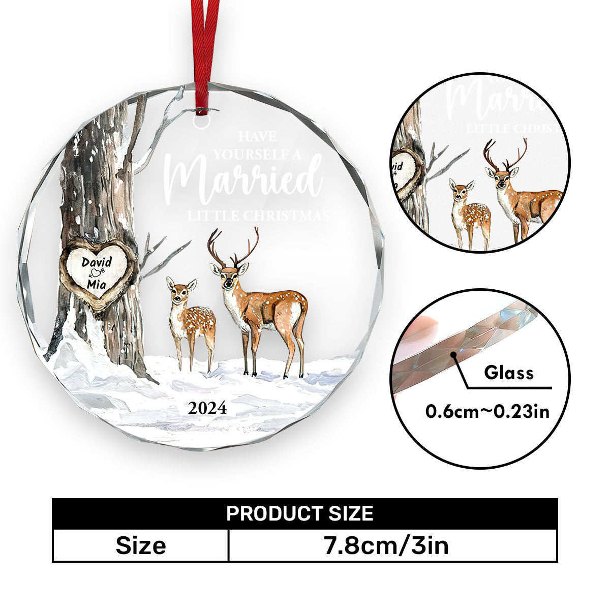 Have Yourself A Married Little Christmas | Personalized 1-Side Round Glass Ornament JSURGOPPT2584M