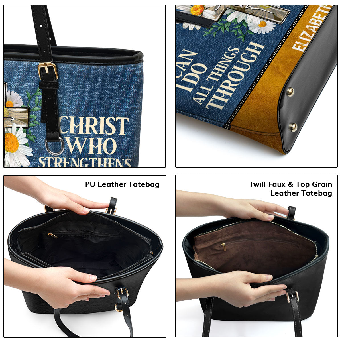 Jesuspirit | Personalized Leather Tote Bag | I Can Do All Things LLTBM779