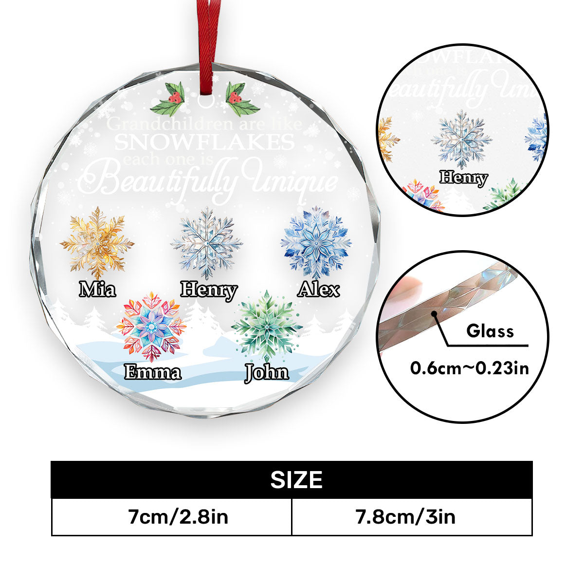 Grandchildren Are Like Snowflakes | Personalized 1-Side Round Glass Ornament