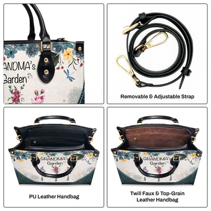 Grandma's Garden | Personalized Leather Handbag With Zipper LHBHN04