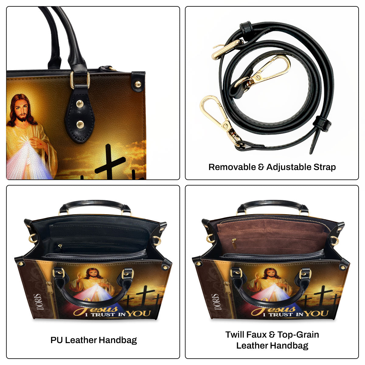 Jesus I Trust In You  | Personalized Leather Handbag JSLHBTPA797M