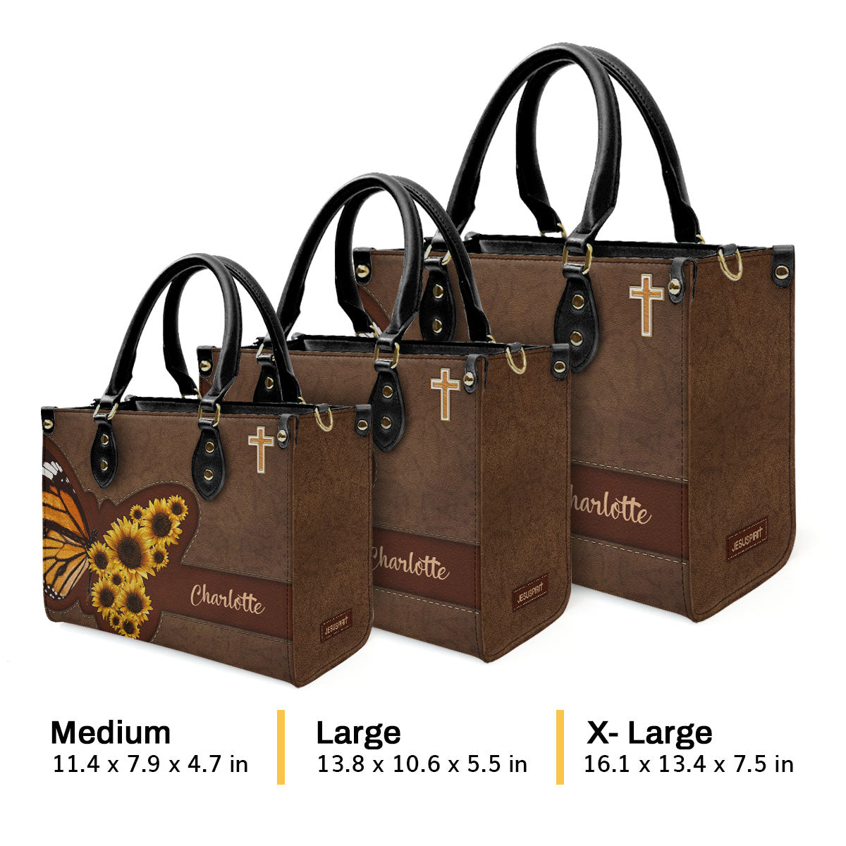 Jesuspirit | Personalized Sunflower Leather Handbag With Handle | Religious Gifts For Christian Women LHBHN653